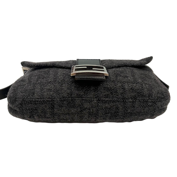 Fendi Grey Wool Logo Baguette Bag