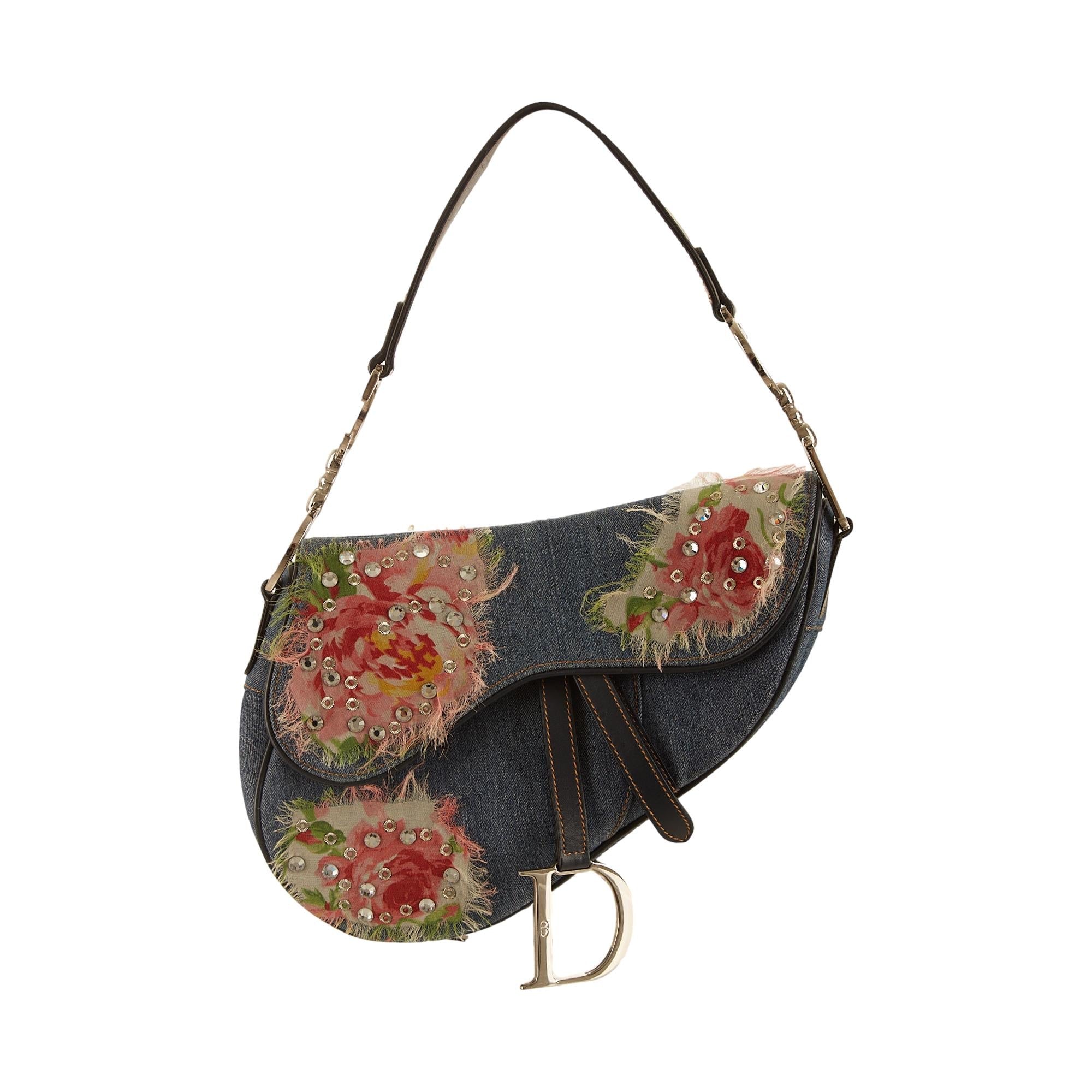 Dior Denim Floral Saddle Bag