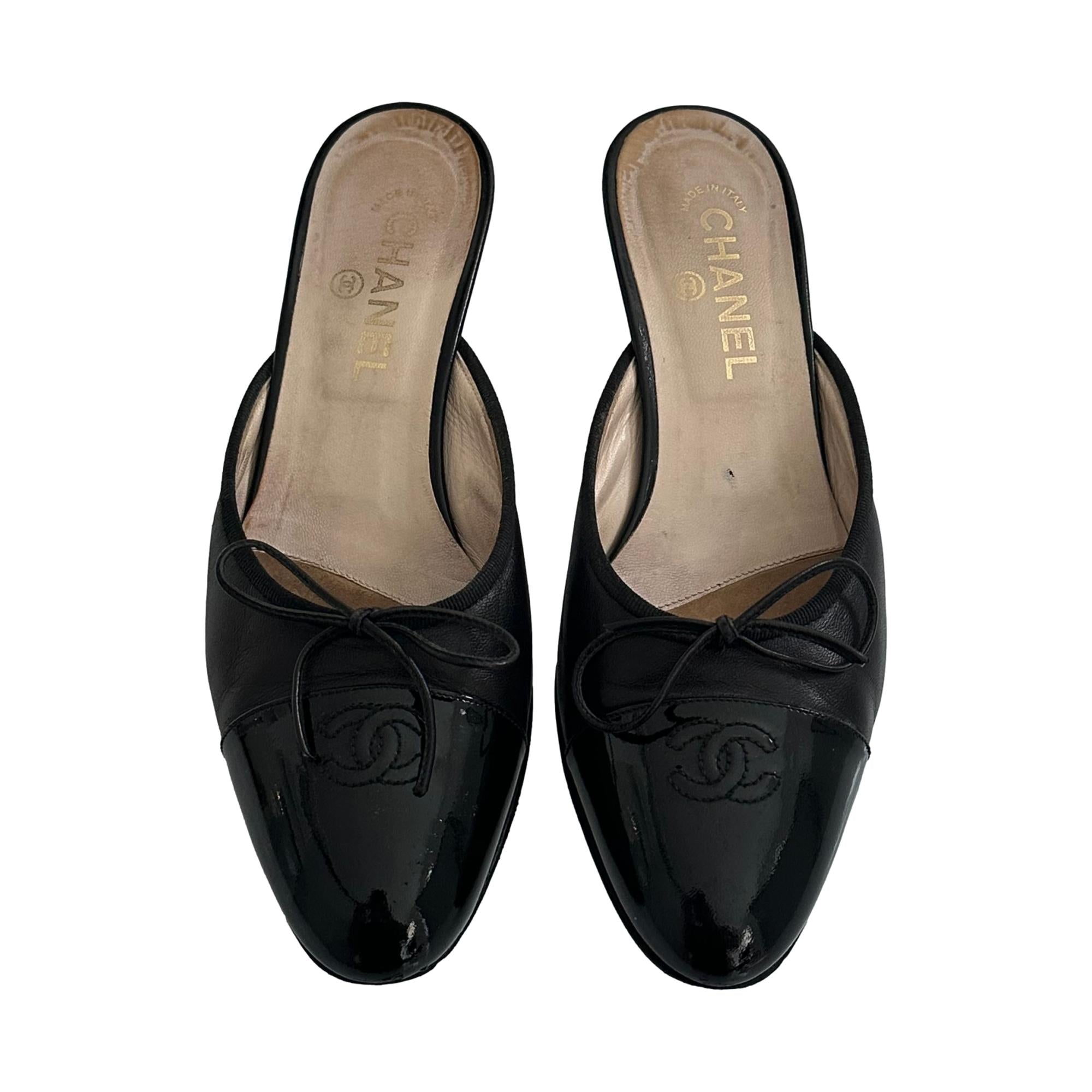 Chanel Black Logo Mules