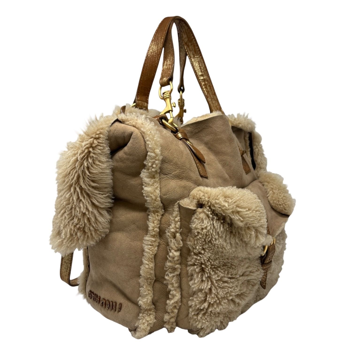 Miu Miu Brown Shearling Oversized Bag