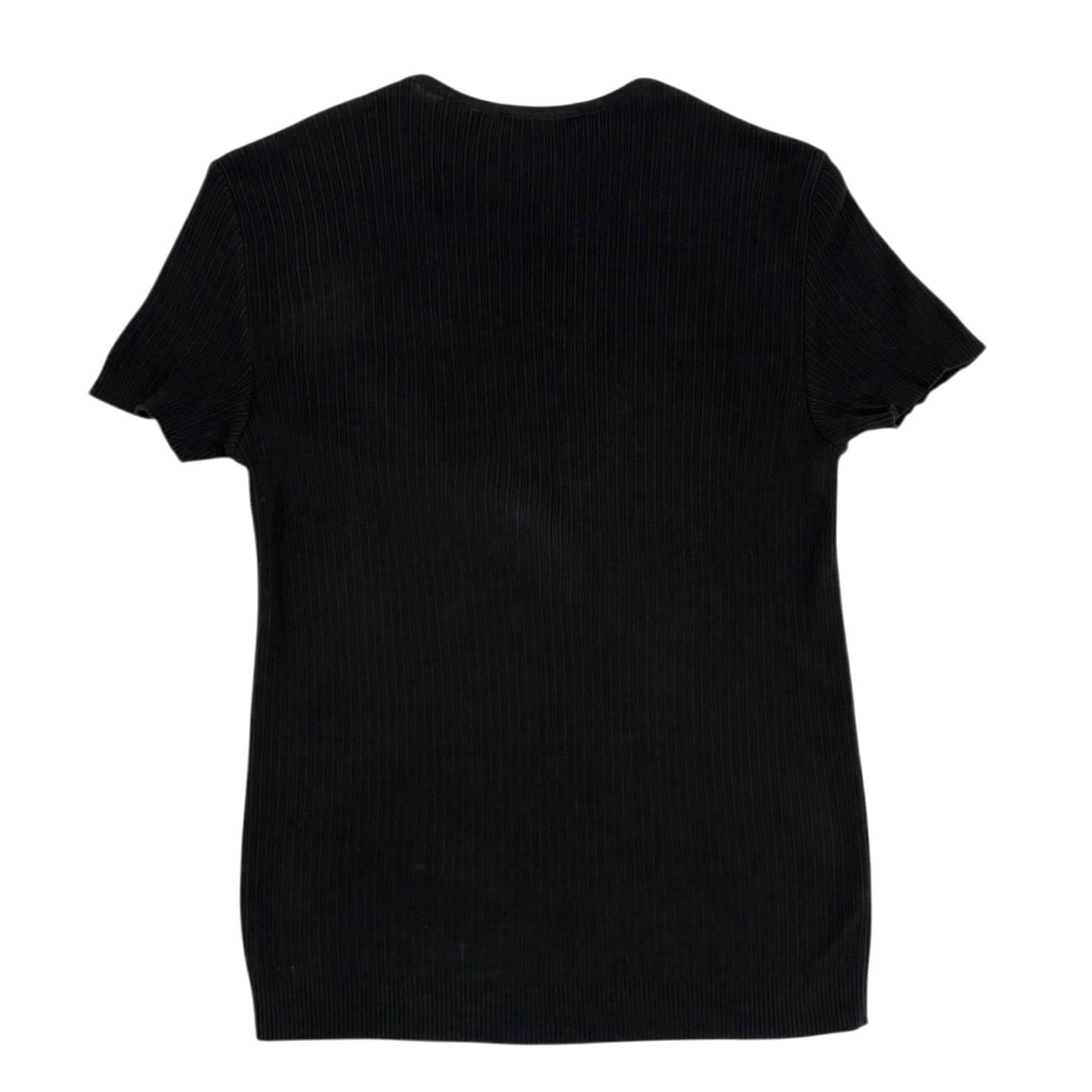 Chanel Black Ribbed Logo Short Sleeve Top