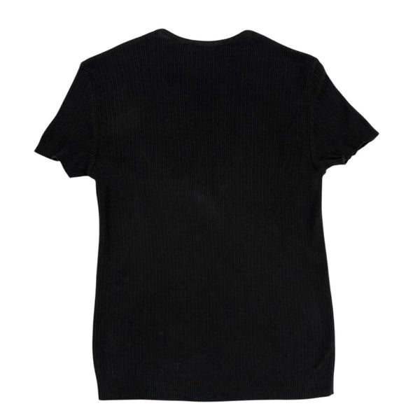 Chanel Black Ribbed Logo Short Sleeve Top