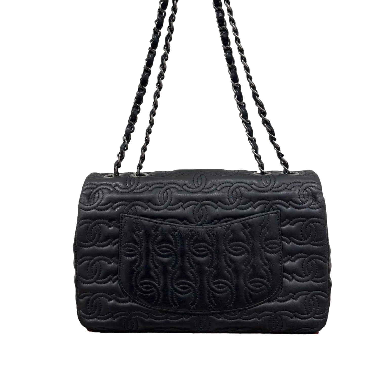 Chanel Black Logo Stitch Flap Bag
