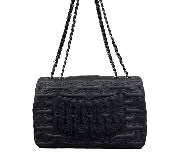 Chanel Black Logo Stitch Flap Bag