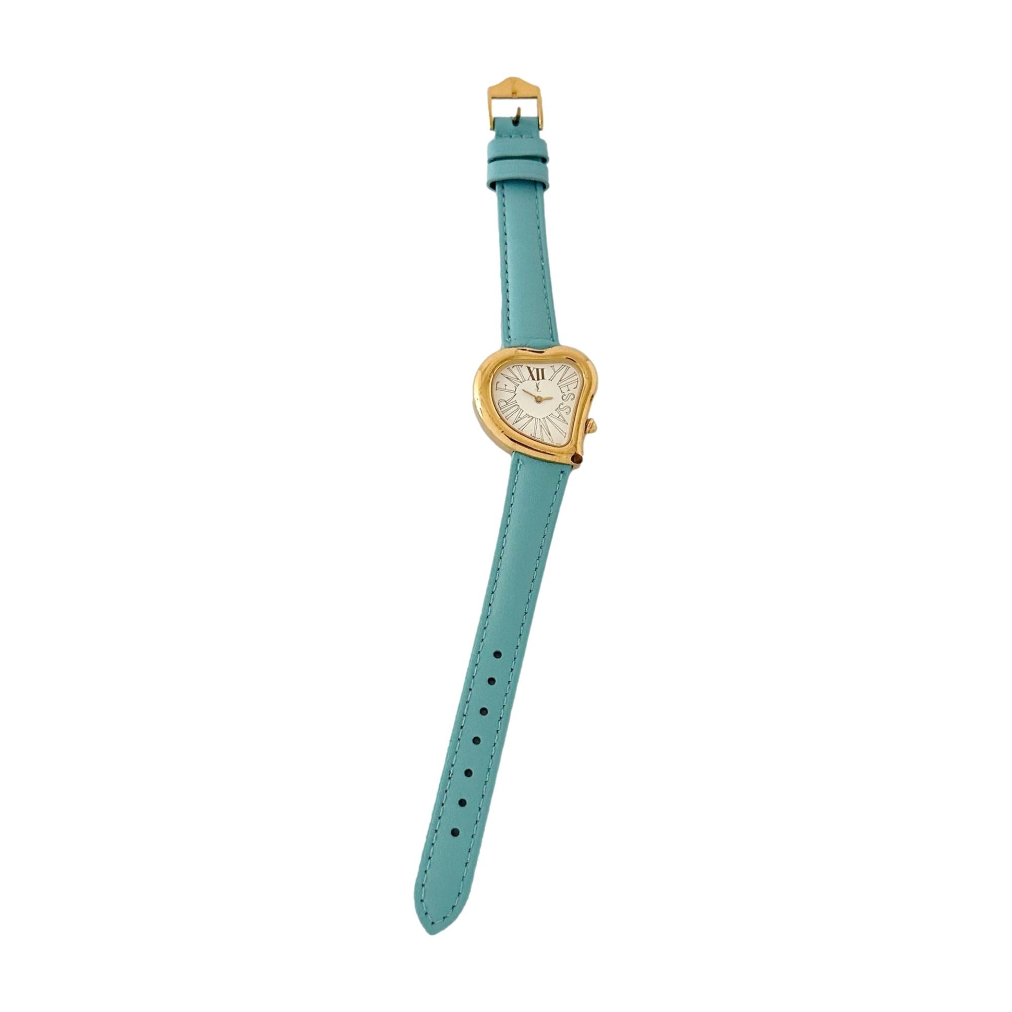 YSL Baby Blue Gold Heart Watch