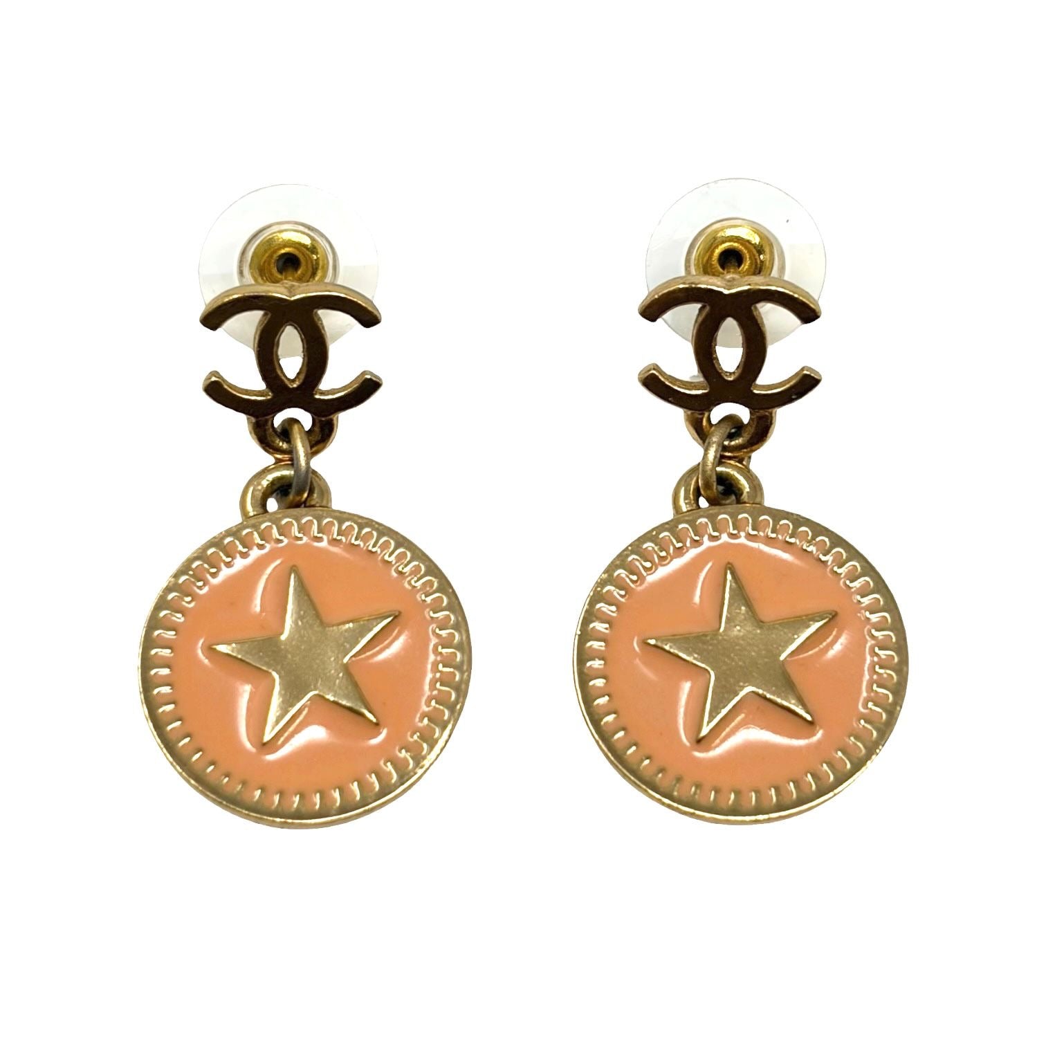 Chanel Peach Star Logo Earrings