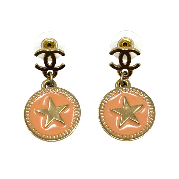 Chanel Peach Star Logo Earrings