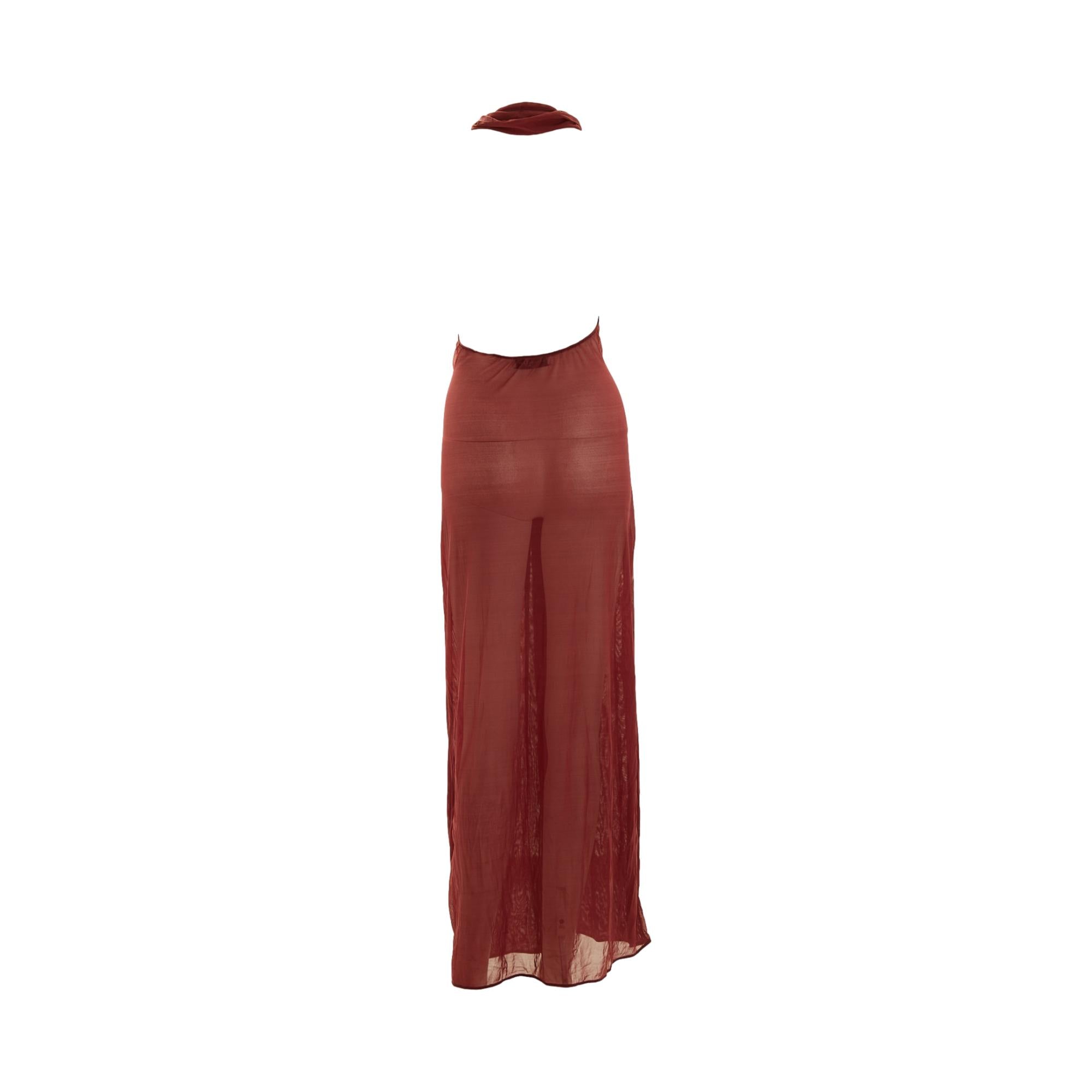 Dior x Galliano Deep Red Sheer Plunging Maxi Dress