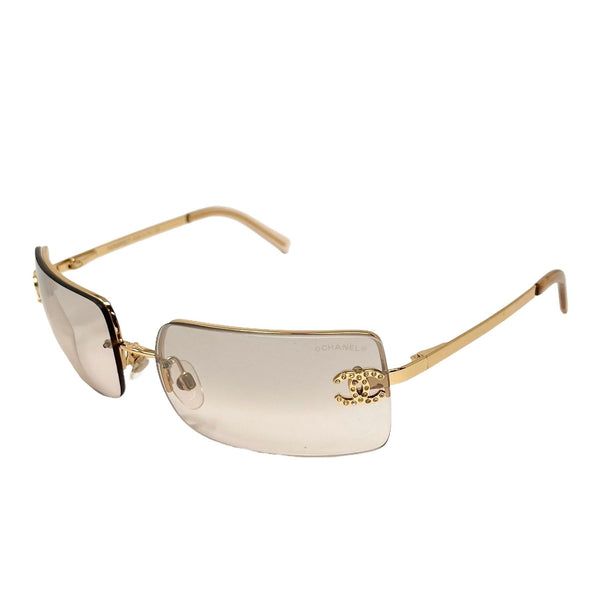 Chanel Smoke Rhinestone Logo Rimless Sunglasses