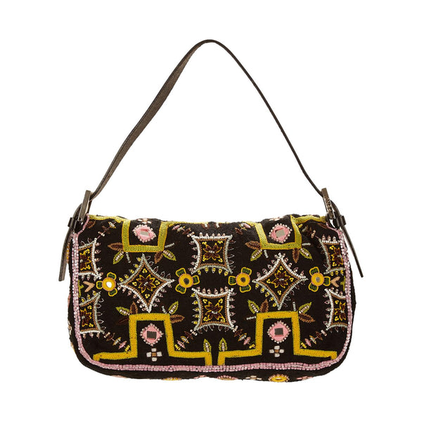 Fendi Black Beaded Fringe Baguette
