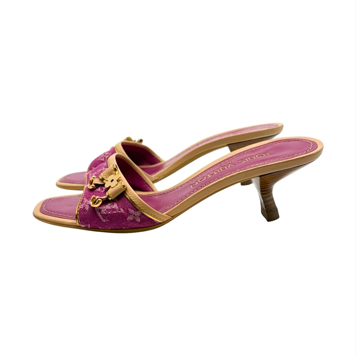 Louis Vuitton Pink Denim Monogram Kitten Heels