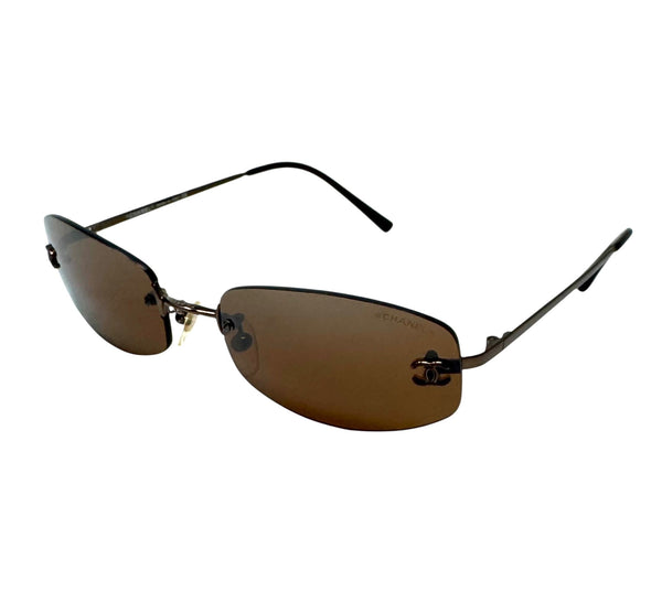 Chanel Brown Mini Rimless Sunglasses
