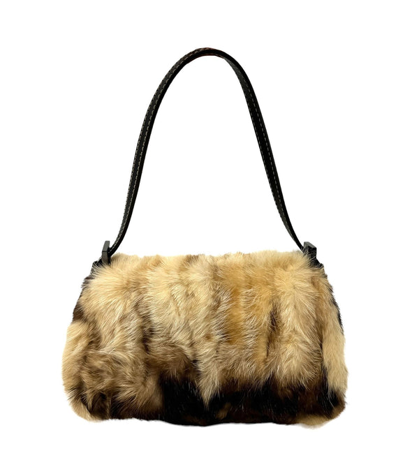 Fendi Brown Fur Mini Baguette Bag