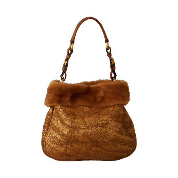 Prada Gold Mink + Croc Bucket Shoulder Bag