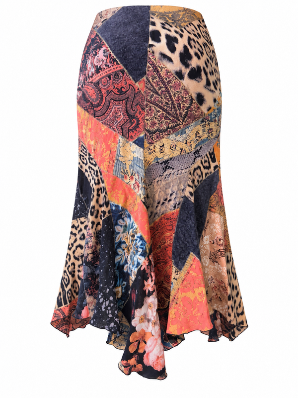 Roberto Cavalli Silk Patchwork Skirt