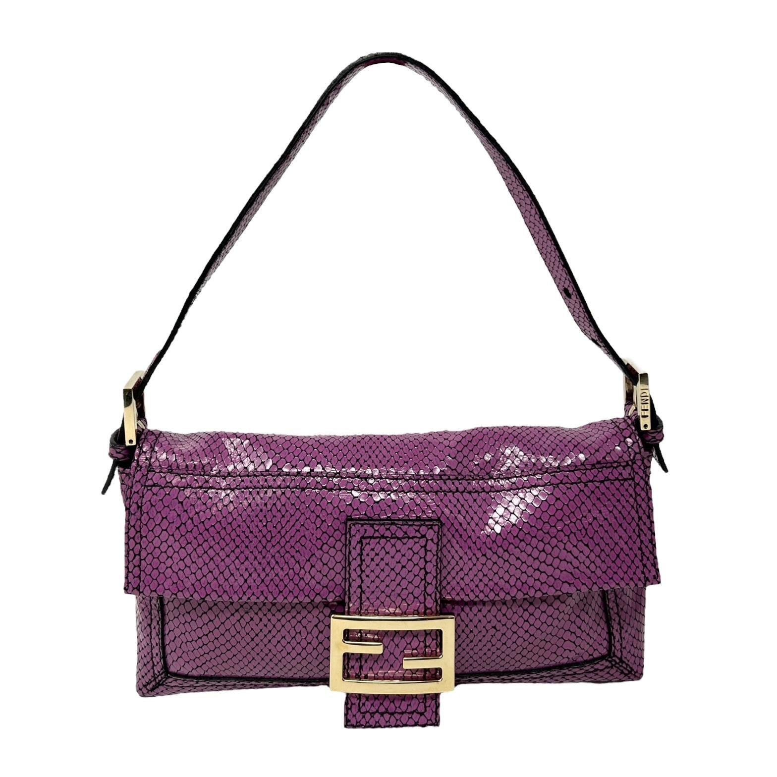 Fendi Purple Snakeskin Baguette