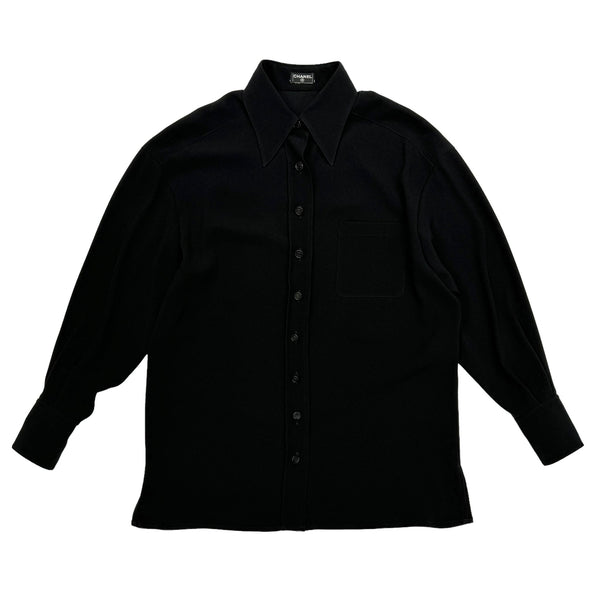CHANEL BOUTIQUE ブラックシャツ Chanel Black Logo Button Down – Treasures of NYC