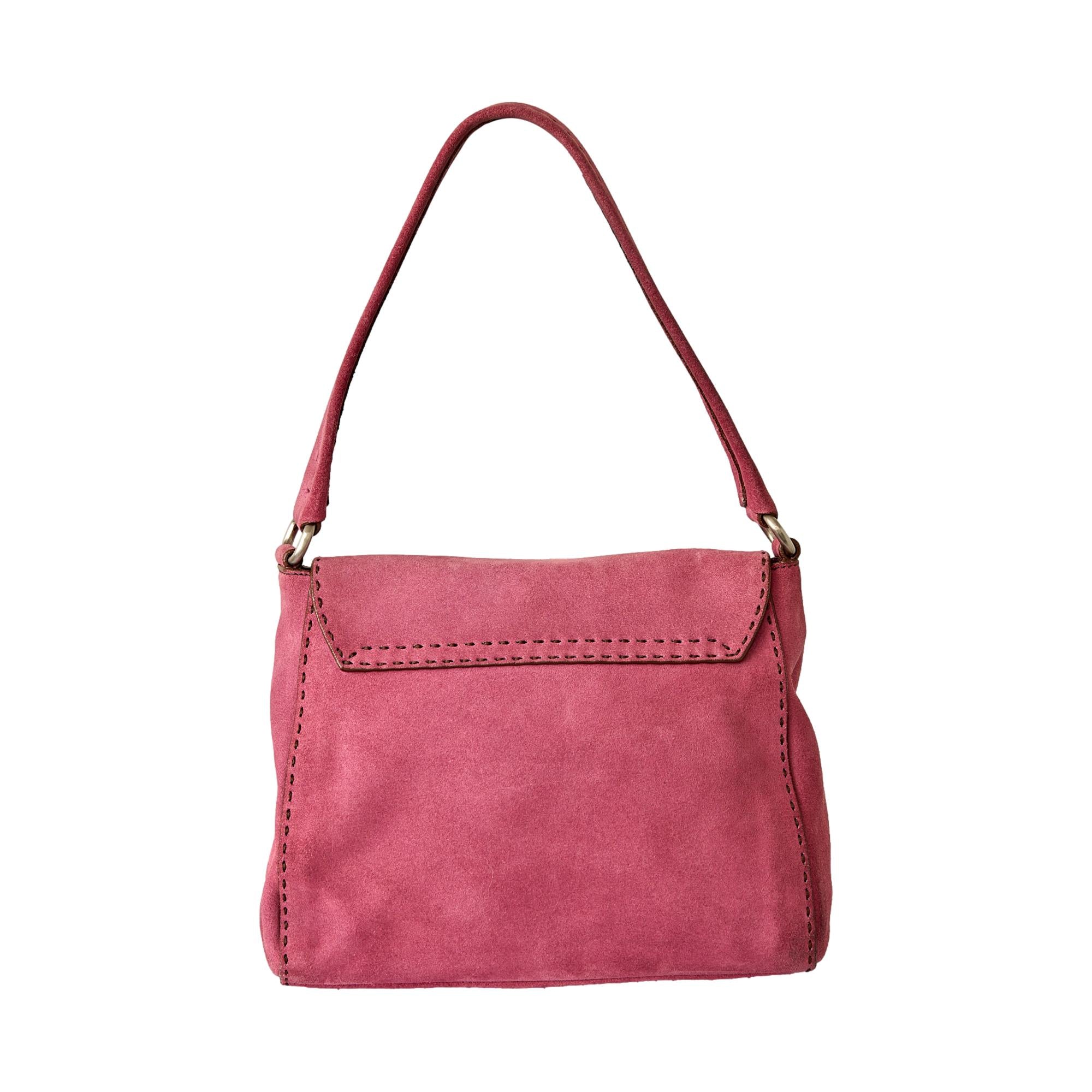 Prada Pink Suede Small Logo Shoulder Bag