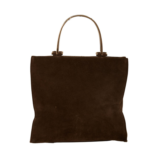Gucci Brown Suede Metal Handle Tote