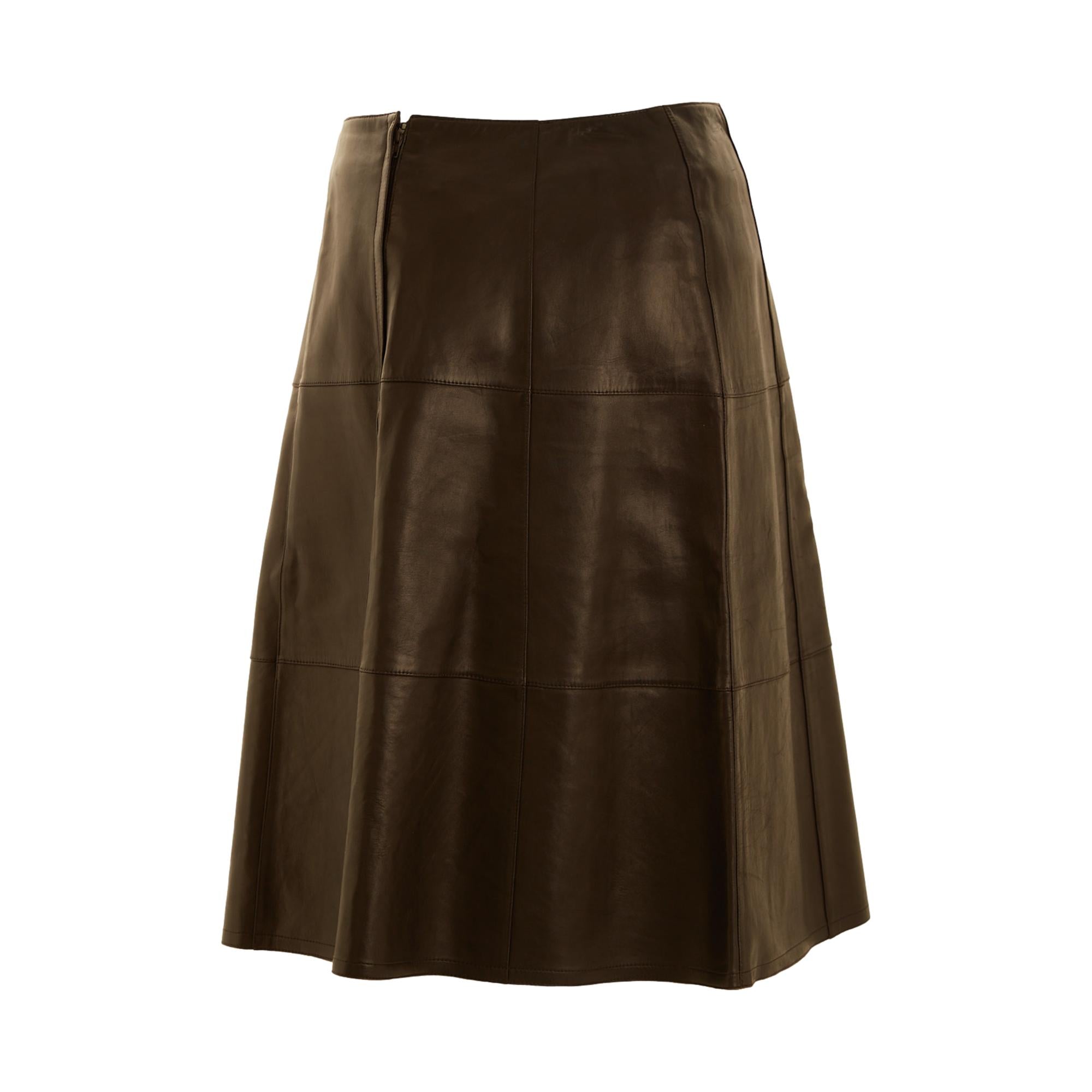 Chanel Brown Leather Logo Skirt