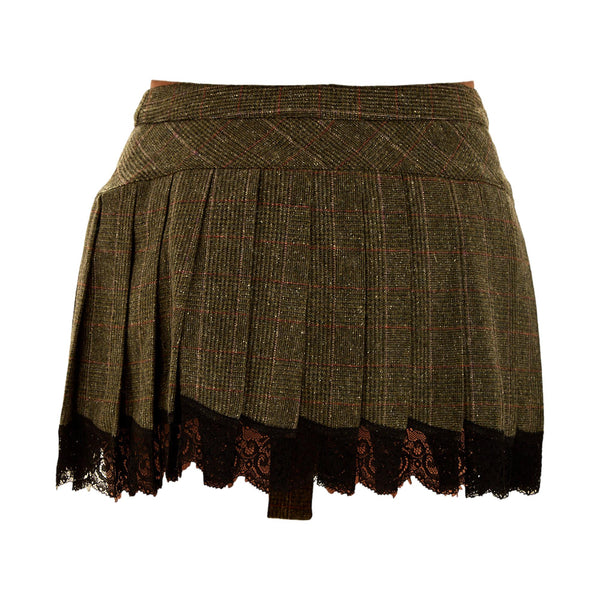 Dolce & Gabbana Green Tweed Lace Mini Skirt
