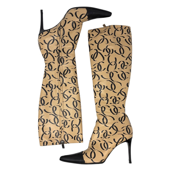Chanel Tan Logo Knee-High Logo