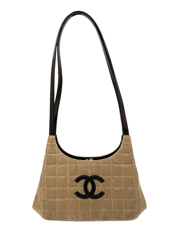 Chanel Brown Corduroy Quilted Logo Shoulder Bag