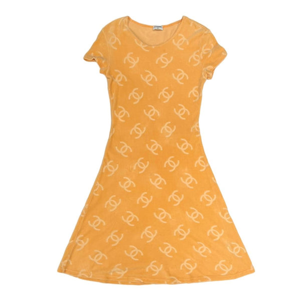 Chanel Orange Velour Logo Dress