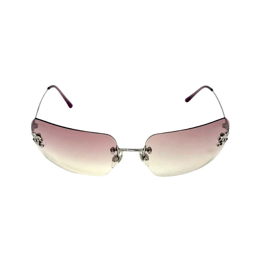 Chanel Pink Rhinestone Rimless Sunglasses