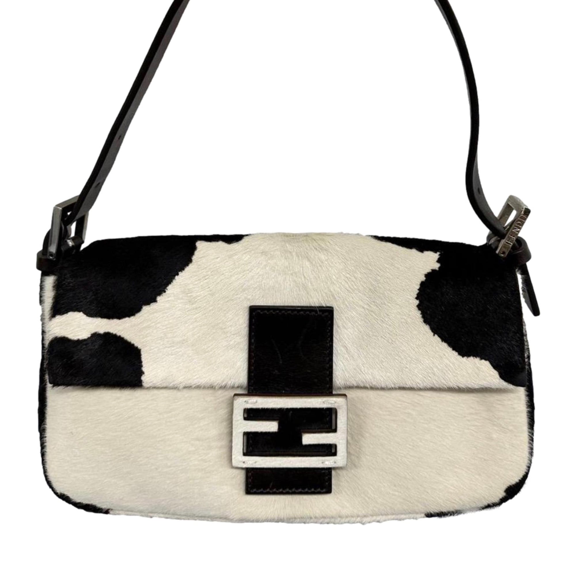 Fendi White Cow Print Baguette