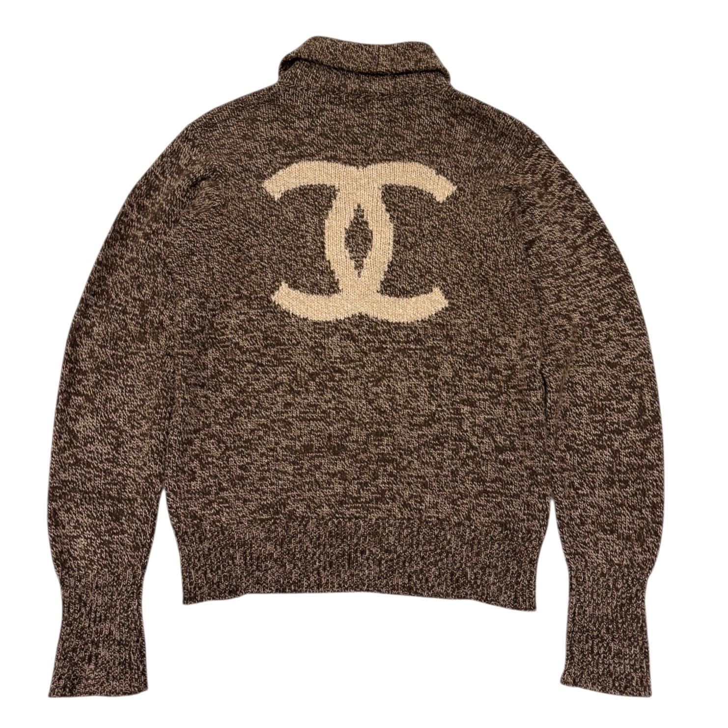 Chanel Brown Cashmere Jumbo Logo Sweater