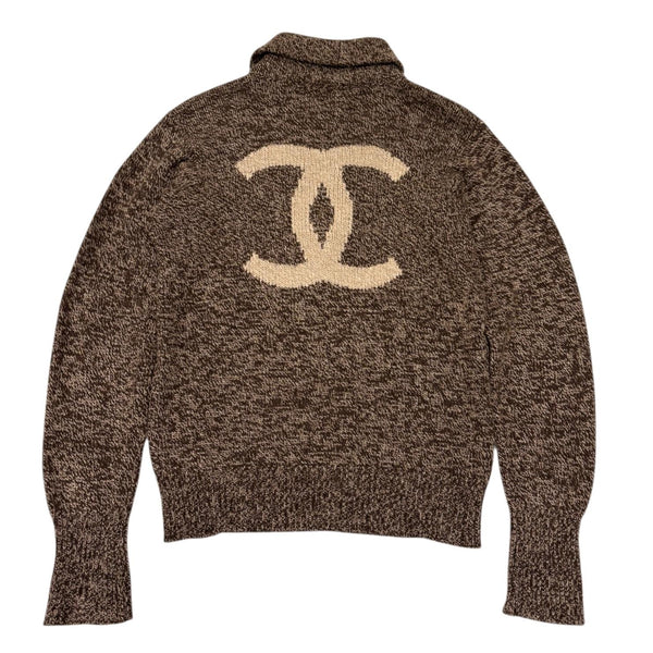 Chanel Brown Cashmere Jumbo Logo Sweater