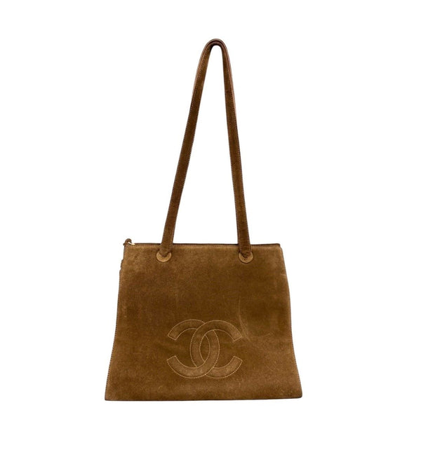 Chanel Tan Suede Logo Shoulder Bag