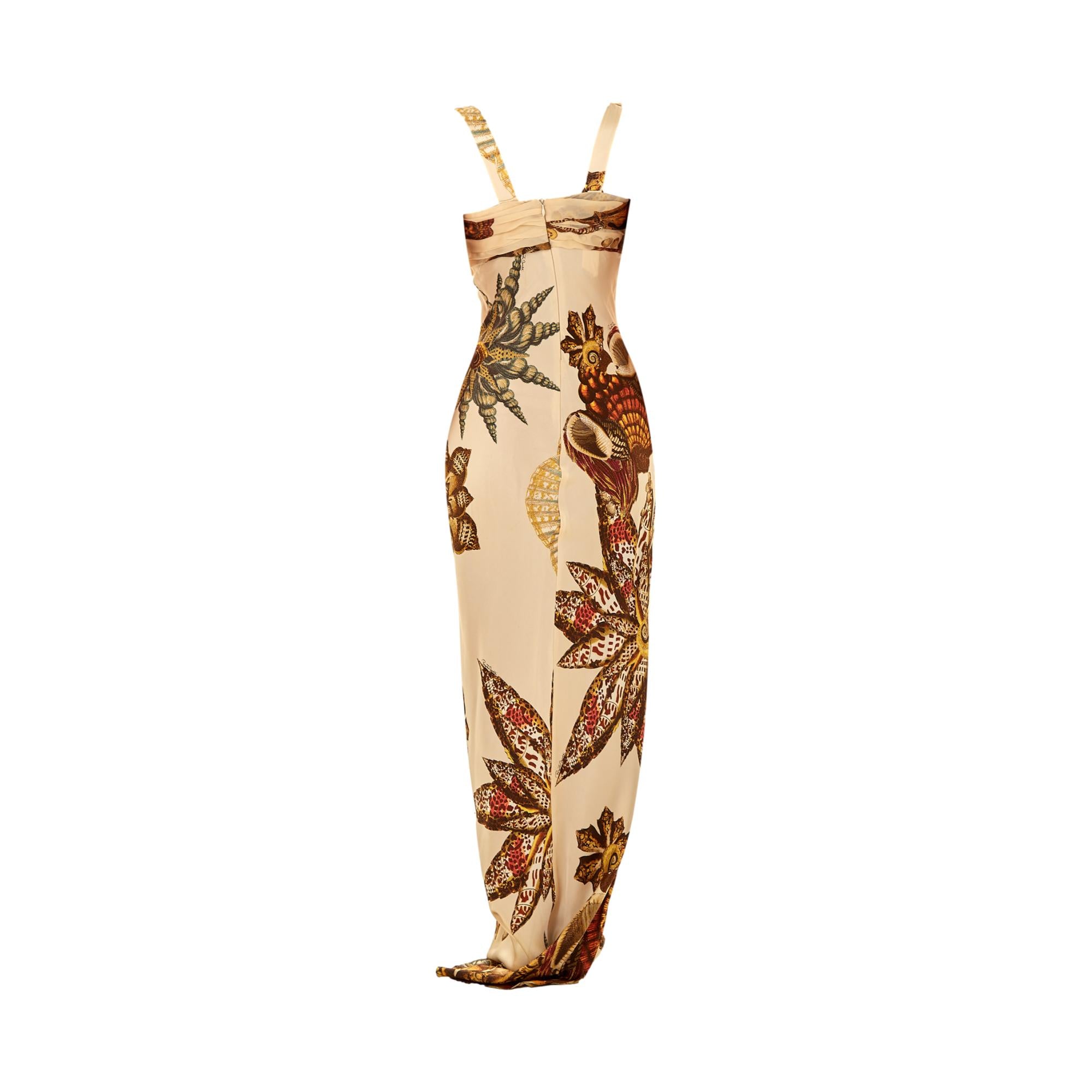 Roberto Cavalli Ivory Silk Print Gown