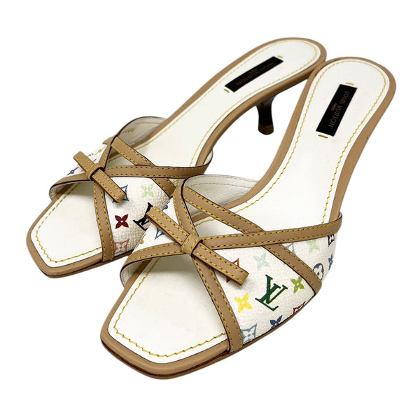 Louis Vuitton White Multicolor Kitten Heels