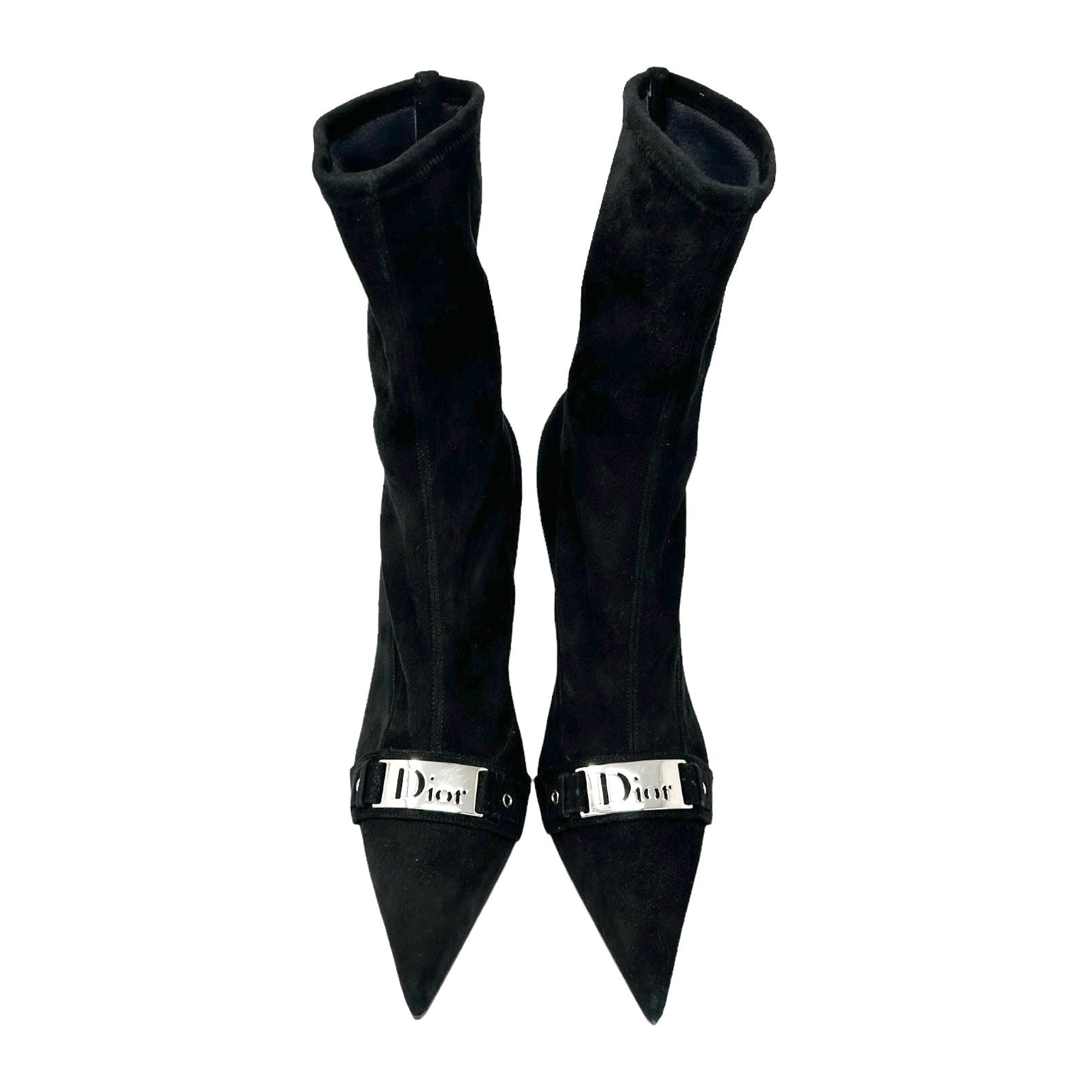 Dior Black Suede Logo Heel Boots