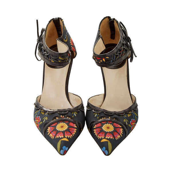 Christian Dior Multi Floral Lace Ankle Strap Heels