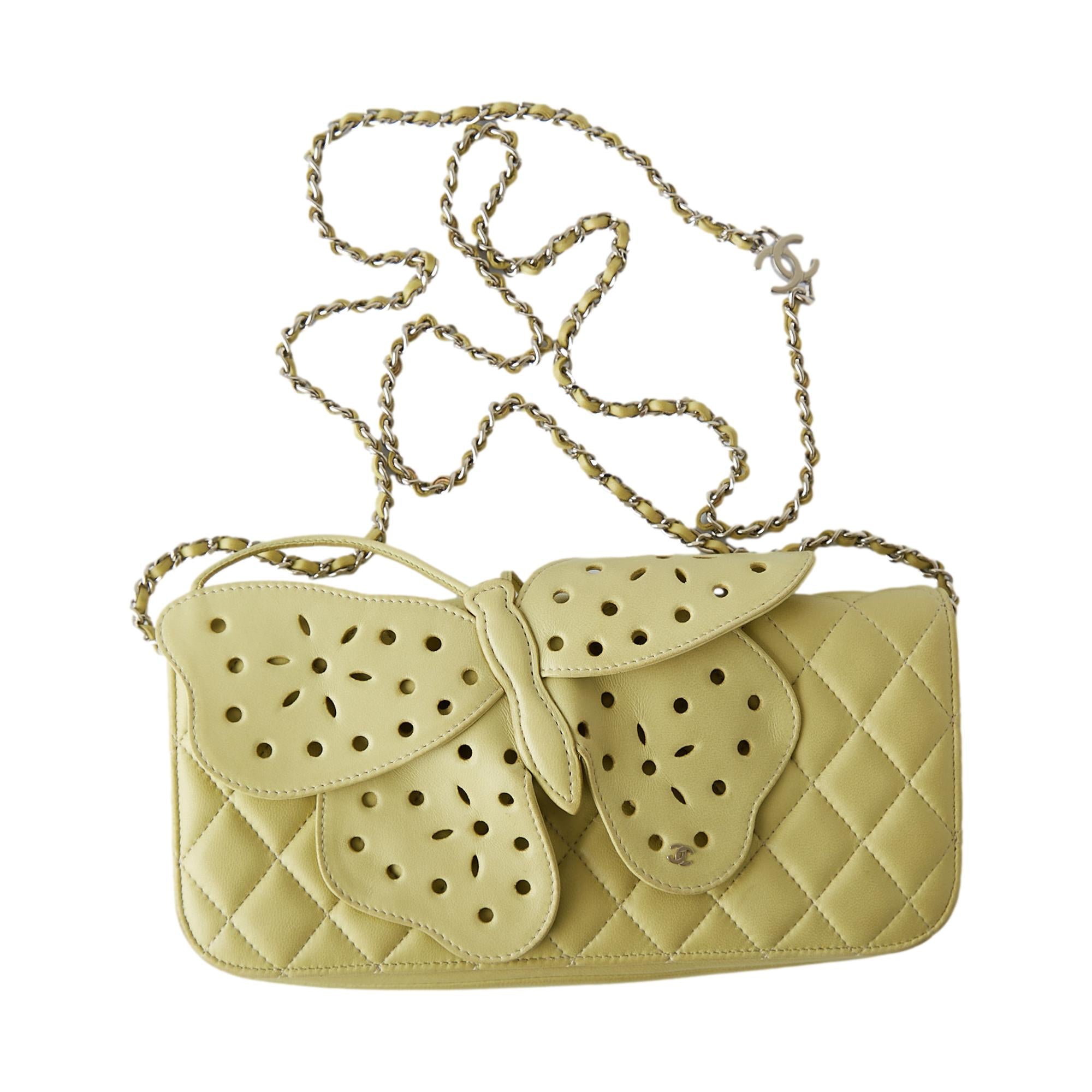 Chanel Lime Green Small Butterfly Chain Bag