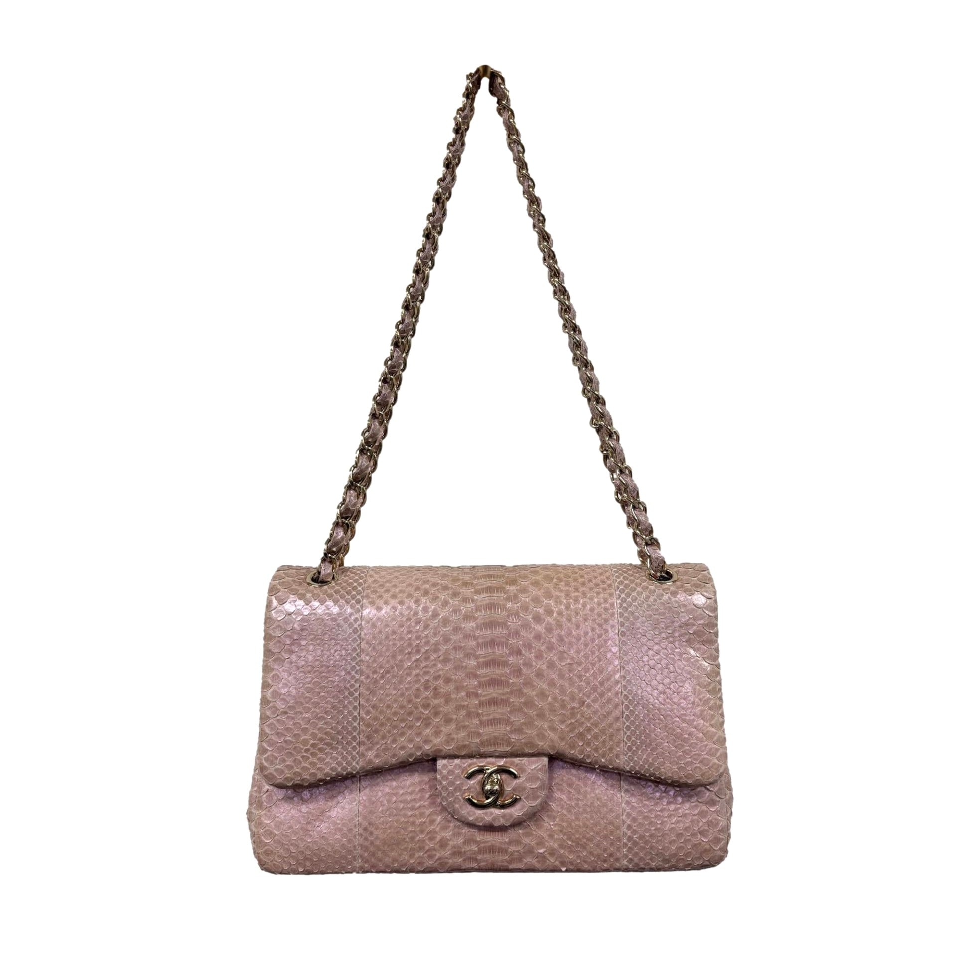 Chanel Pink Python Jumbo Double Flap Bag