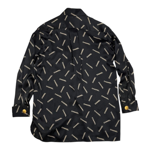Chanel Black Logo Silk Button Down