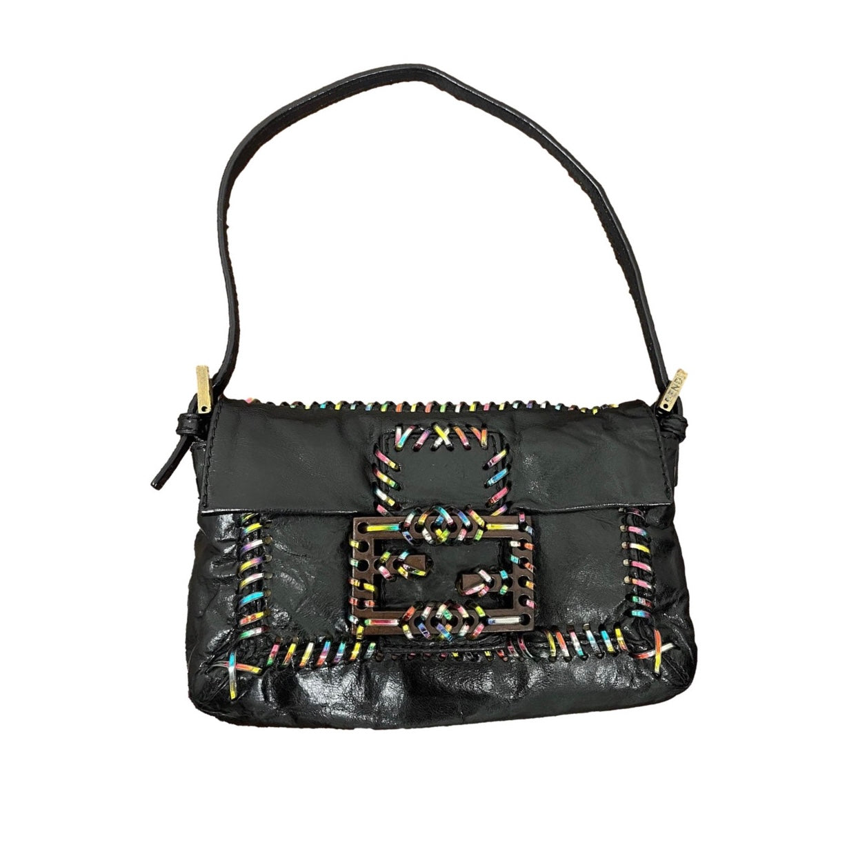 Fendi Black Whipstitch Mini Baguette