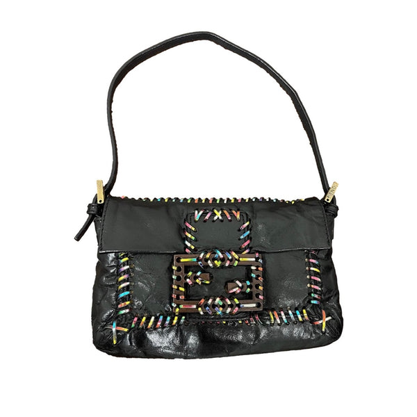 Fendi Black Whipstitch Mini Baguette