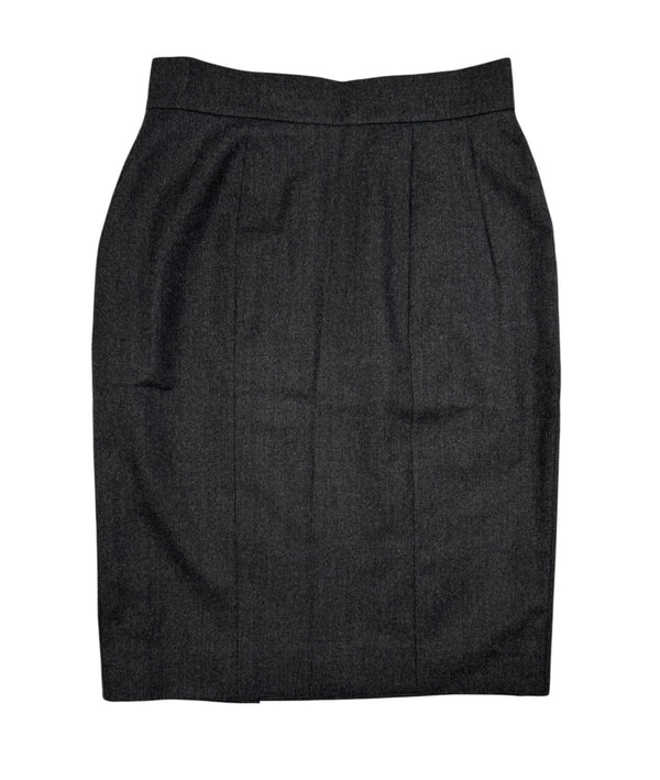 Chanel Grey Wool Midi Logo Skirt