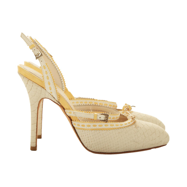 Dior White Suede Snakeskin Bow Heels