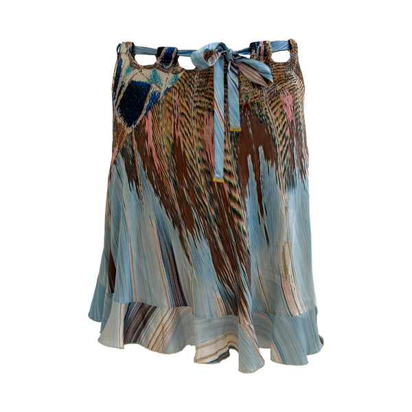 Roberto Cavalli Blue Feather Print Skirt