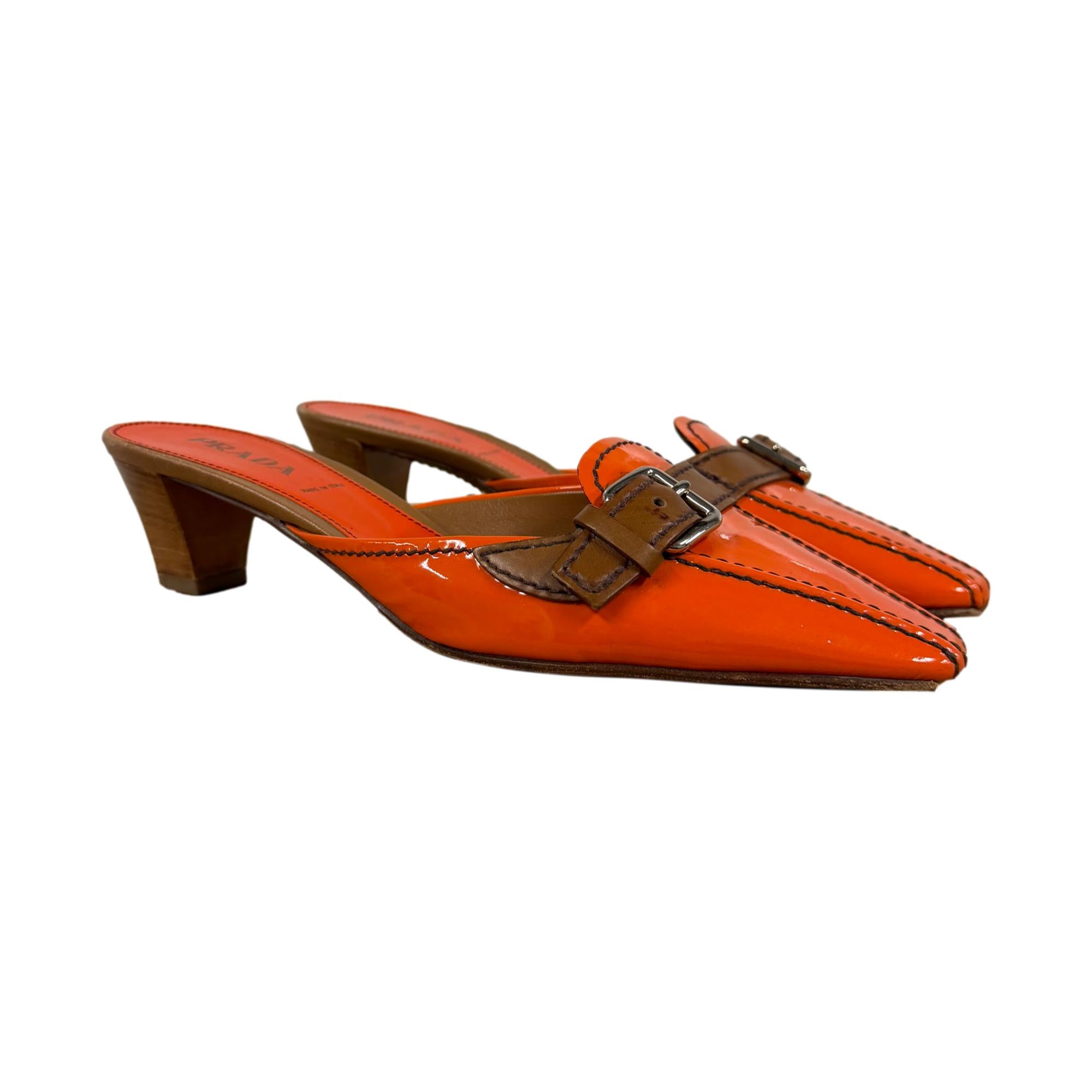Prada Orange Patent Kitten Heels
