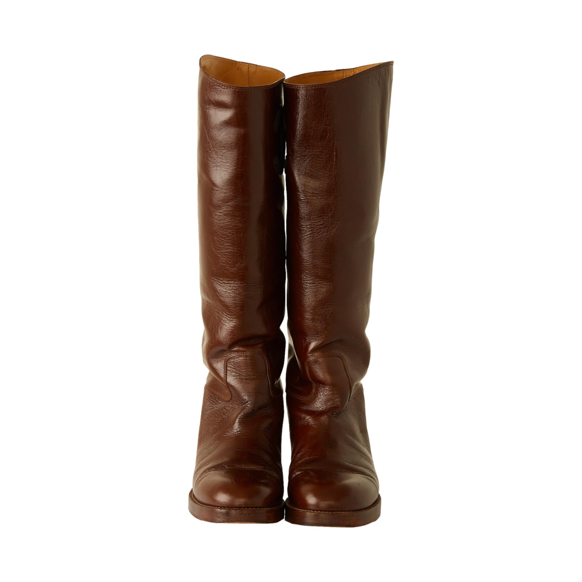 Chanel Brown Jumbo Logo Riding Boots