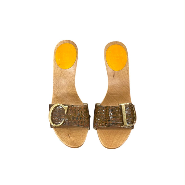Dior Croc Embossed Wooden Heels