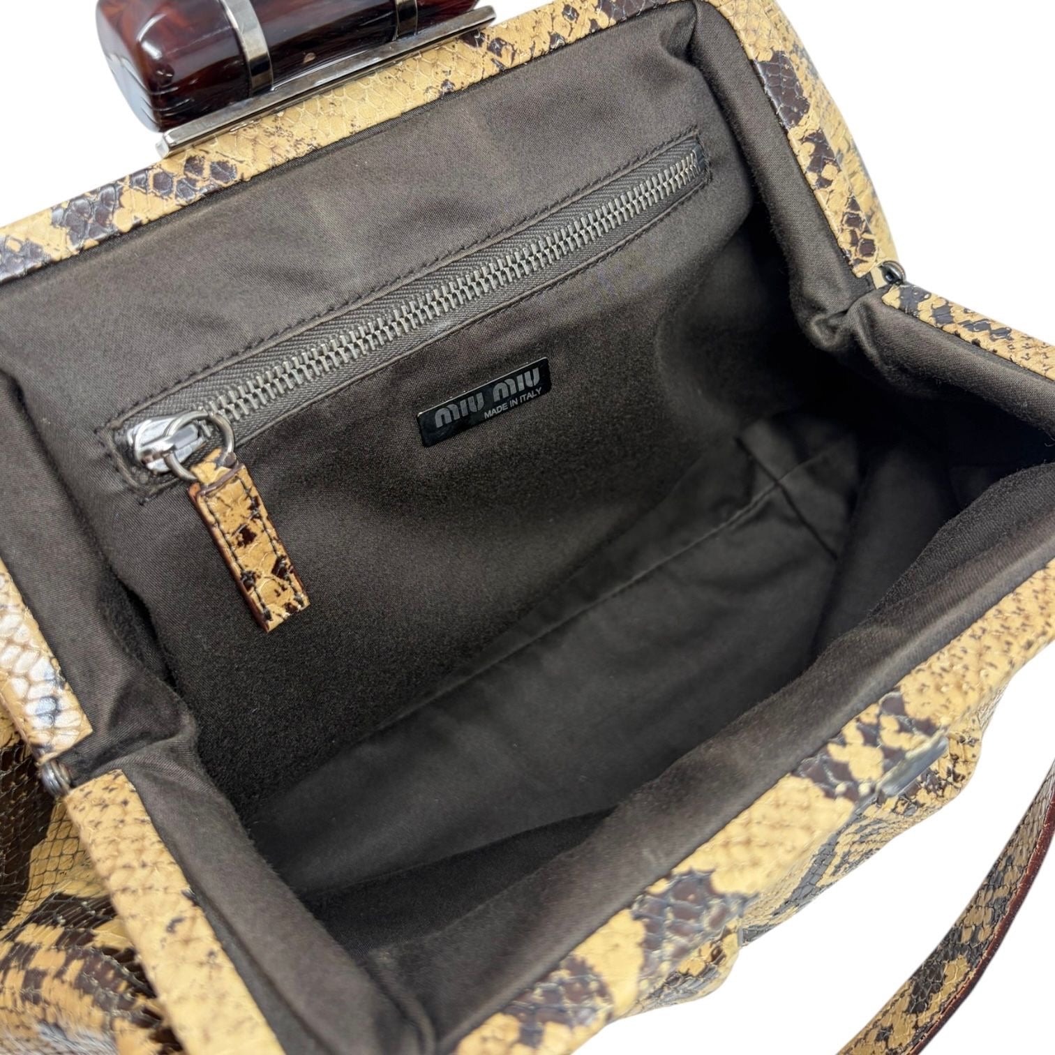 Miu Miu Tan Snakeskin Kisslock Bag