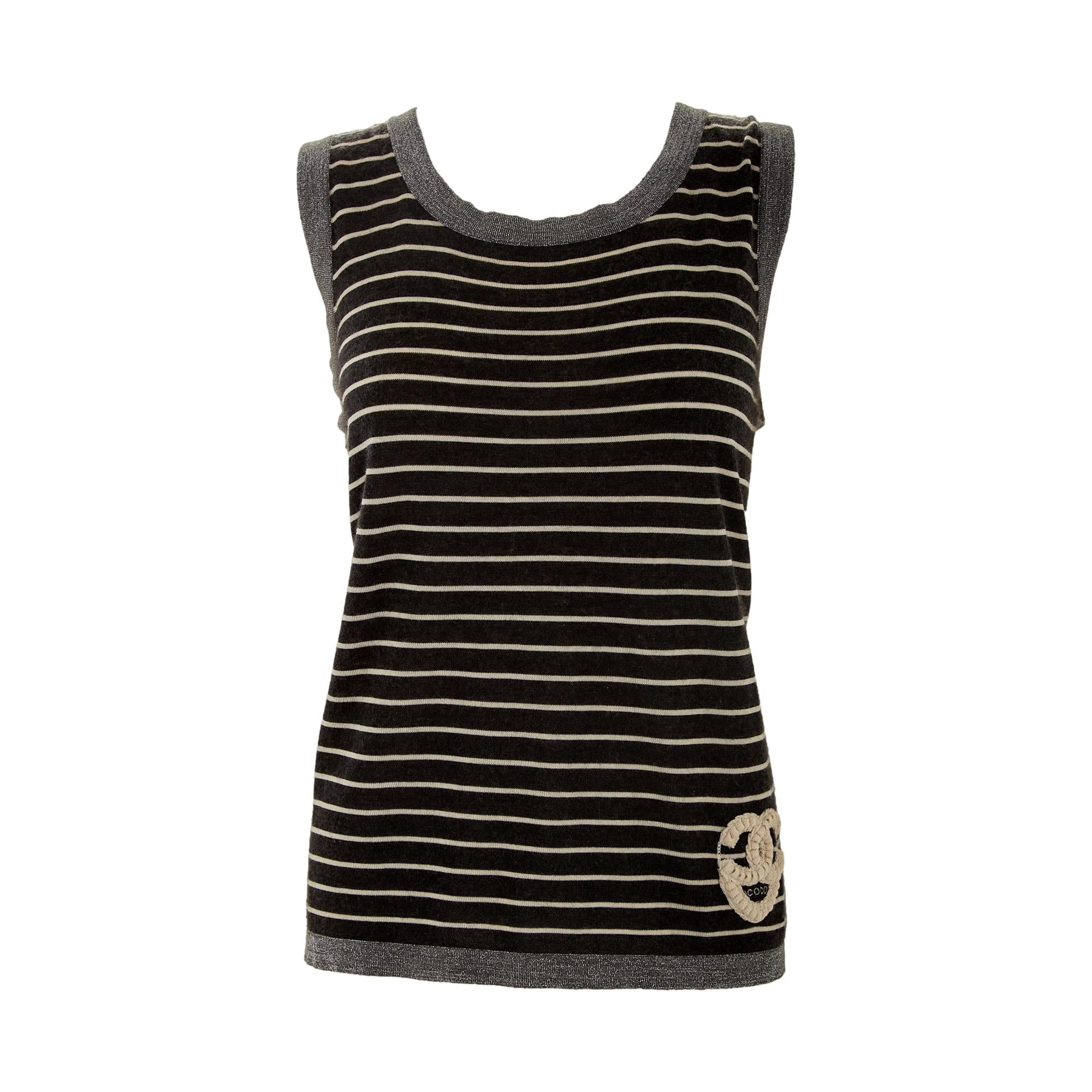 Chanel Gray Striped Heart Logo Tank